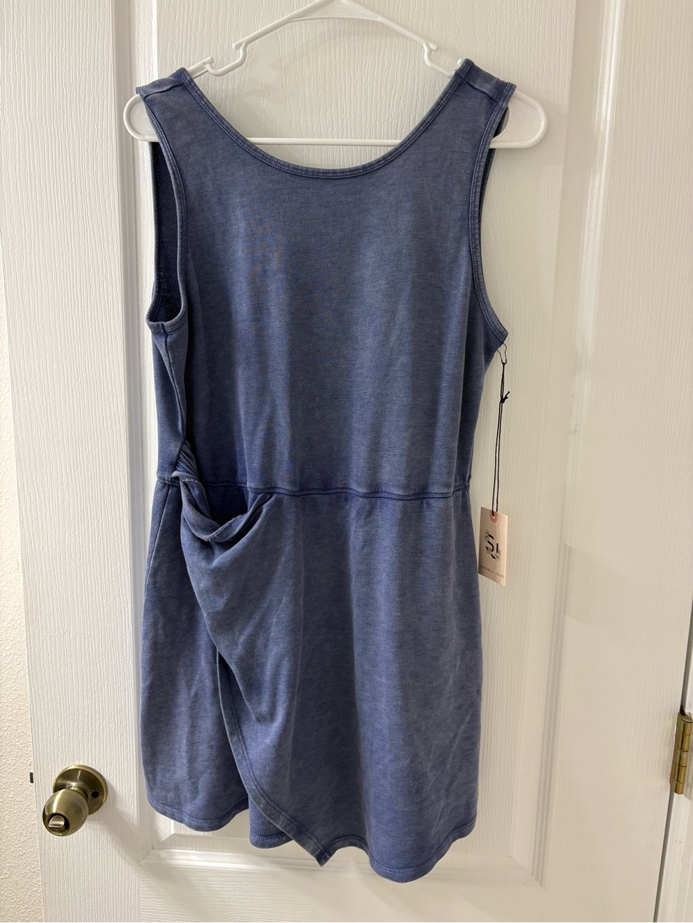 Sincerely Jules Blue Sleeveless Romper with Draped Pocket